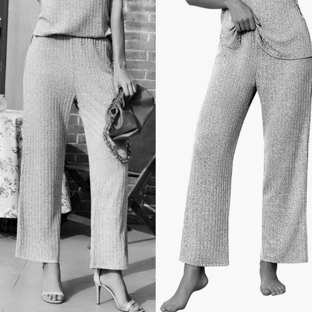Ekouaer Ribbed Knit Casual Dark Gray Pull-On Pants, Size M - Picture 14 of 14